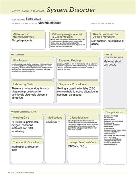 Abruptio placentae - 2023 - ACTIVE LEARNING TEMPLATES System Disorder STUDENT NAME - Studocu