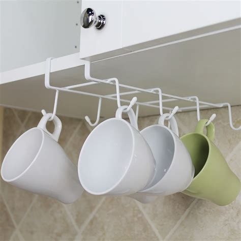 8 Hooks Cup Holder Hang Kitchen Cabinet Under Shelf Storage Rack Organizer Hook – White ...