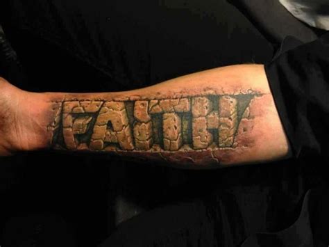 Amazing rock-like lettered faith word tattoo on forearm - Tattooimages.biz