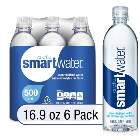 smartwater vapor distilled premium water bottles, 16.9 fl oz, 6 Pack - Walmart.com - Walmart.com