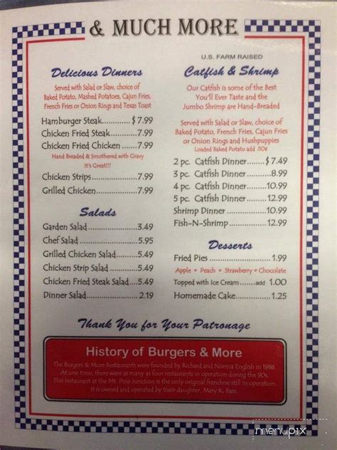 Menu of Burgers & More in Hot Springs, AR 71913