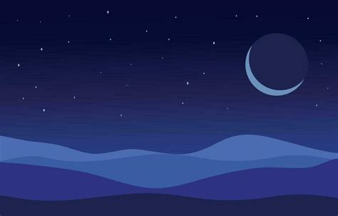 Desert in night sky background view. Crescent above the desert. Vector illustration 26459930 ...