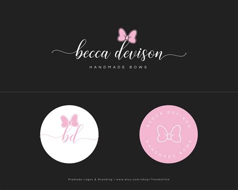 Bow Logo Design, Handmade Bow Logo, Premade Logo Branding Package, Feminine Bow Shop Boutique ...