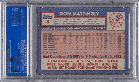 Lot Detail - 1984 Topps #8 Don Mattingly Rookie Card - PSA GEM MT 10