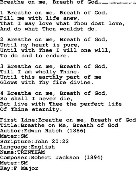 Presbyterian Hymn: Breathe On Me, Breath Of God - lyrics, and PDF