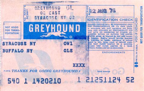 Typical bus ticket issued by Greyhound Lines - this one from 1976