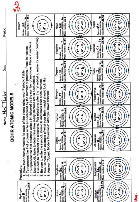 Bohr Atomic Model Worksheet