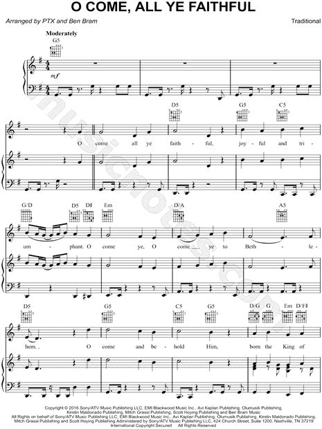 Pentatonix "O Come All Ye Faithful" Sheet Music in G Major (transposable) - Download & Print ...