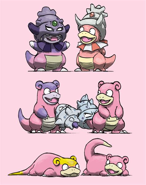 slowpoke, slowbro, galarian slowpoke, slowking, galarian slowbro, and 1 more (pokemon) drawn by ...