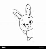 Coloring Page Cute Little Hare Peeking around corner Book For  sketch template