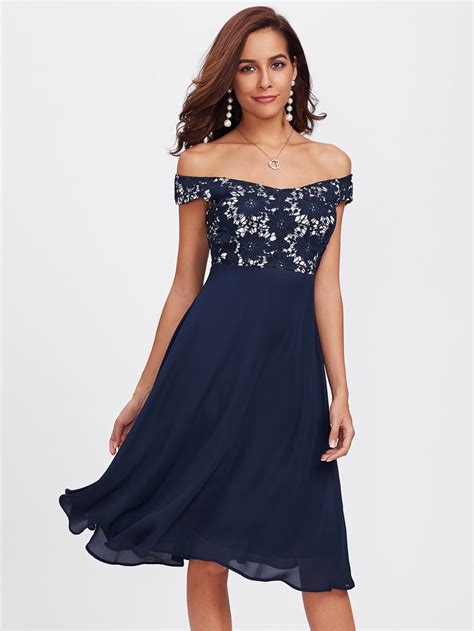 Shop Guipure Lace Bodice Bardot Dress online. SheIn offers Guipure Lace Bodice Bardot Dress ...