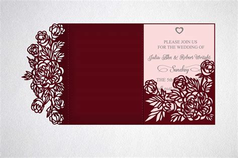 tri fold wedding invitation, svg dxf laser cut template