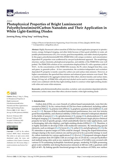 (PDF) Photophysical Properties of Bright Luminescent Polyethyleneimine@Carbon Nanodots and Their ...