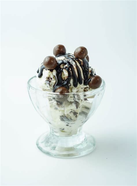 Scoops of Ice Cream with Chocolate Balls and Syrup Stock Photo - Image ...