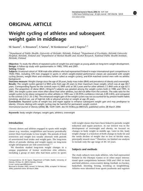 (PDF) Weight cycling of athletes and subsequent weight gain in middleage