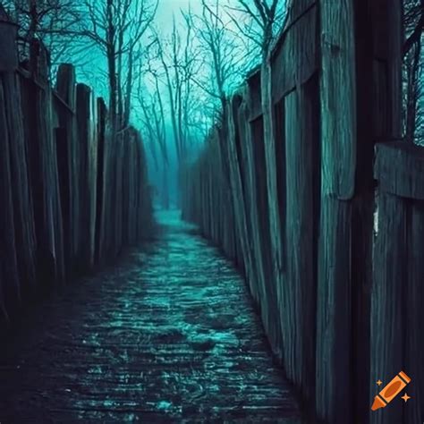 Eerie moonlit wooden fence on Craiyon