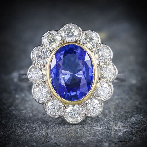 Sapphire Diamond Cluster Ring 18ct Gold 3.20ct Sapphire – Antique Jewellery Online