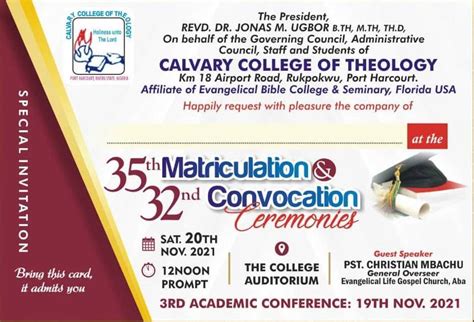 Calvary College of Theology Matriculation & Graduation Date • MySchoolGist