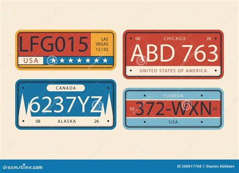 Flat Design License Plate Set Vector Illustration. Stock Illustration ...