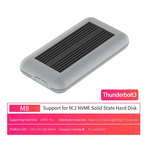 M2 Pcie Thunderbolt 3 Ssd Case State Hard Drive Nvme Enclosure For 2280 Solid 118*63*20mm 12 ...