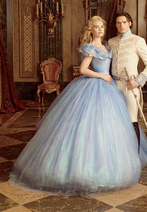 Lily James as Ella and Richard Madden as The Prince in Disney's 'Cinderella' (2015). Costumes by ...