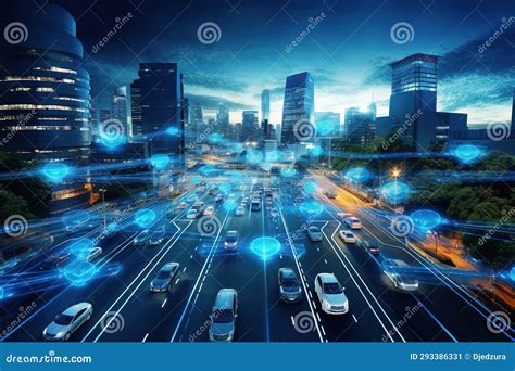 Image Depicts a Futuristic City at Night with Advanced Technology. Stock Illustration ...