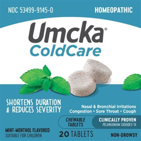 Nature's Way Umcka Cold Care Mint-Menthol Flavor Chewable Tablets, 20 ...