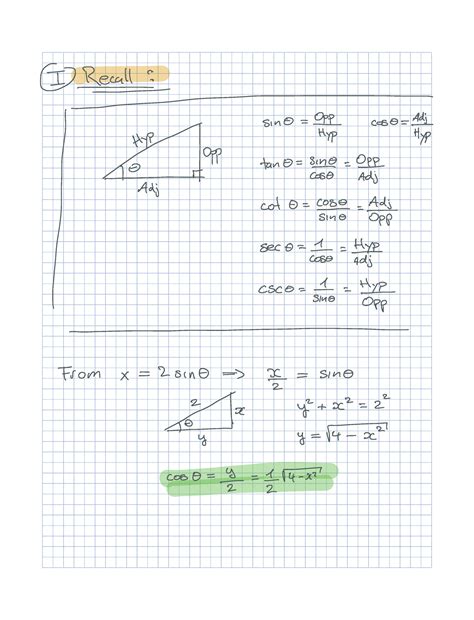 Chapter 7.3 Trig Substitution worked examples - MATH 1623 - Studocu