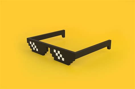 Premium Photo | Meme pixel glasses on a yellow background front view of pixel art glasses 3d ...