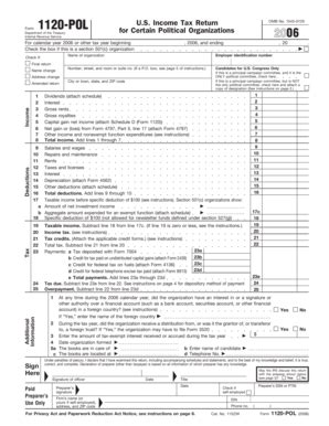 Fillable Online irs 2006 Form 1120-POL. U.S. Income Tax Return for Certain Political ...