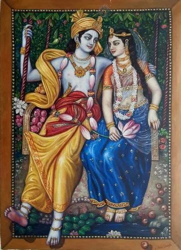 Fine Handmade Radha Krishna Swing Canvas Painting, Size: 35x47 Inch at ...