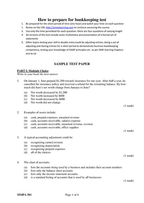 Bookkeeping Exam Pdf