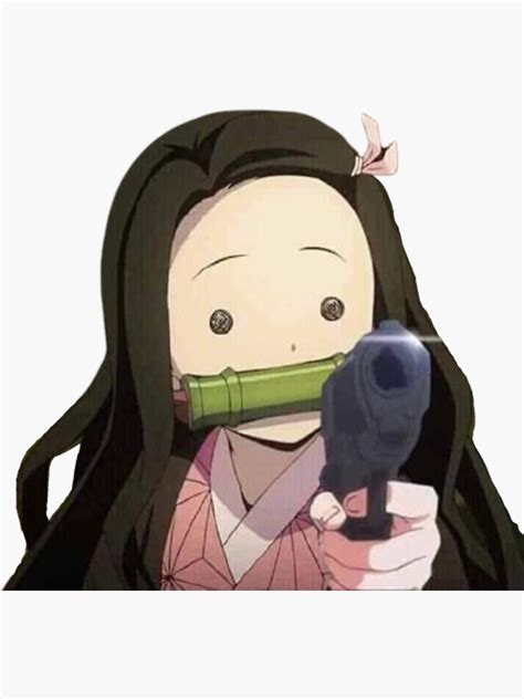 "Nezuko Gun Meme Sticker" Sticker by alexanderneni | Redbubble