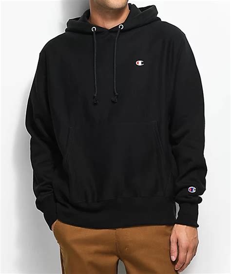 Champion Reverse Weave Small Logo Black Hoodie | Zumiez