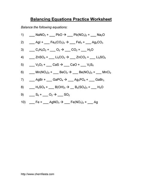 balancing equations 06 | Balancing equations, Chemical equation, Practices worksheets