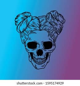 Ponytail Hair Skull Illustration Commercial Use Stock Vector (Royalty Free) 1595174929 ...