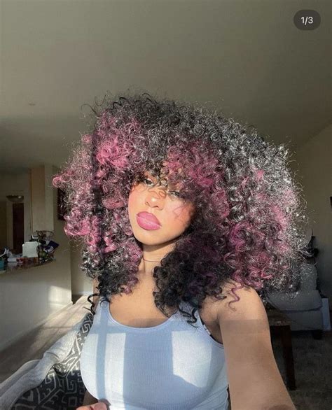 black curly fro w pink highlights ⋆*｡ | Colored curly hair, Dyed curly ...