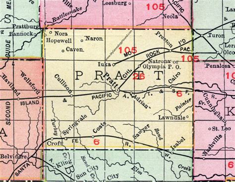 Pratt County, Kansas, 1911, Map, Pratt City, Coats, Iuka