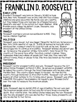 Franklin D. Roosevelt FDR Biography Reading Comprehension Worksheet