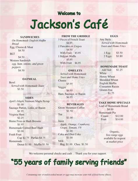 Jackson's Lodge and Log CabinsJackson's Café Menu - English - Jackson's Lodge and Log Cabins