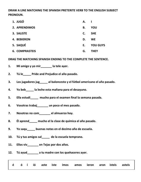 The Preterite Tense in Spanish - PDF Worksheet - Spanish Learning Lab - Worksheets Library