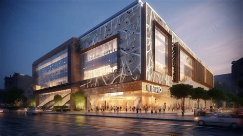 Rendering Of A Modern Building At Night Background, 3d Render Exterior Mall, Exterior ...