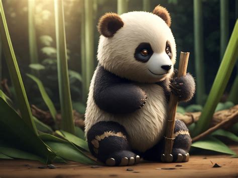 Premium Photo | Cute panda with bamboo background for desktop wallpaper