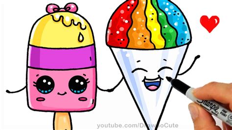 Summer Treats - How to Draw a Popsicle and Snow Cone Easy - Cute ...