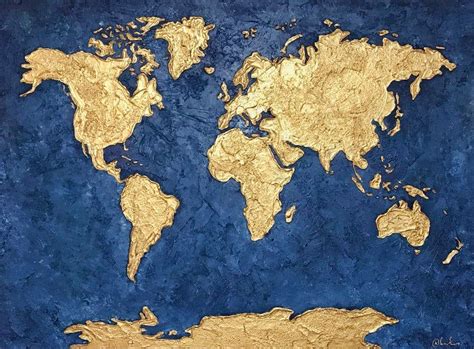 Gold World Map Painting Blue Gold Map Textured World Map - Etsy | Map painting, World map ...