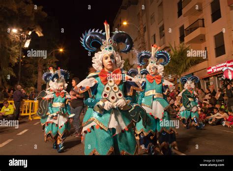 colourful costumes at the Carnival in Santa Cruz de Tenerife, Tenerife, Canary Islands, Spain ...