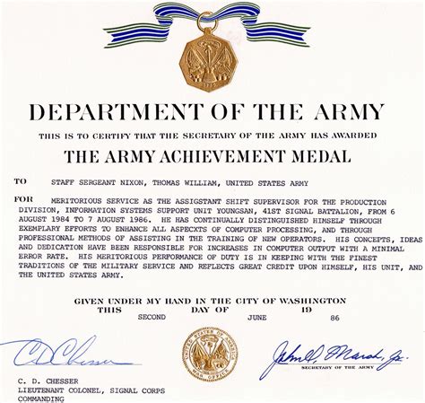 Army Certificate of Achievement Template