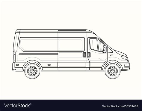 Van linear side view Royalty Free Vector Image