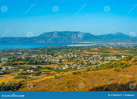 Panorama View of Corinth Town and Gulf of Corinth in Greece Stock Image ...