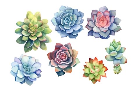 Premium Vector | Watercolor set with succulents flat vector ...